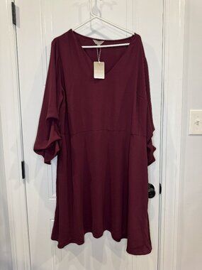 NWT Anthology Burgundy Wine V-Neck Tiered Bell Sleeve Dress Size 20